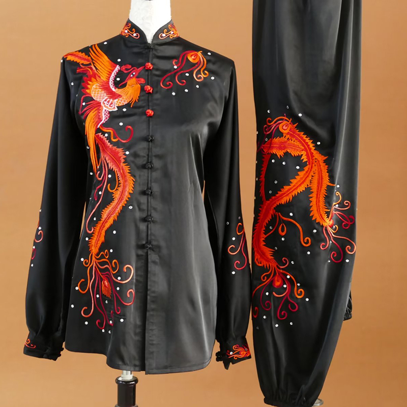 Phoenix embroidered Tai Chi suit, morning training suit, Qigong team competition performance suit, men's and women's performance suit, Tai Chi suit for adults