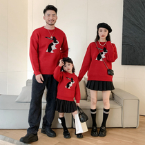 New Year's parent-child suit with a three-plit 2023 new rabbit year sweater mother and daughter dress with air-colored red pullover tide