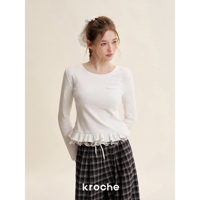 KROCHE レース チェック ワイド ストレート パンツ KB5119