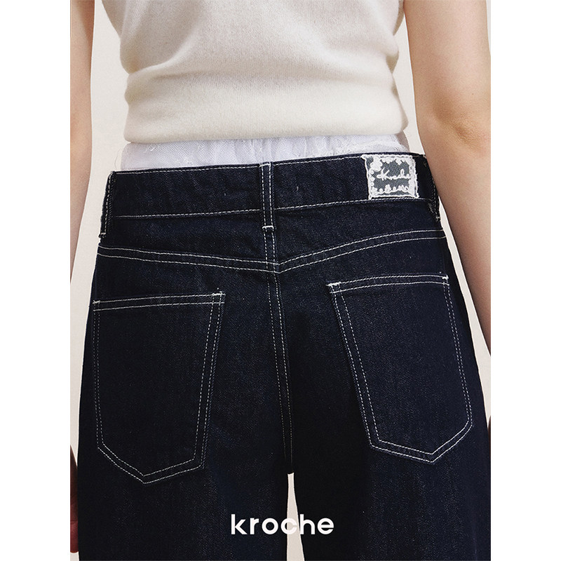 KROCHE レース デニム ワイド ストレート デニムパンツ KB5139