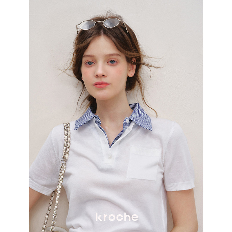KROCHE チェック 重ね着風 半袖 Tシャツ KB5158