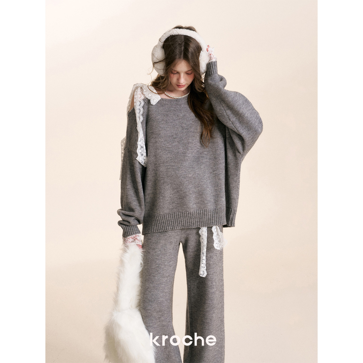 KROCHE レース アシンメトリー ワイド セットアップ