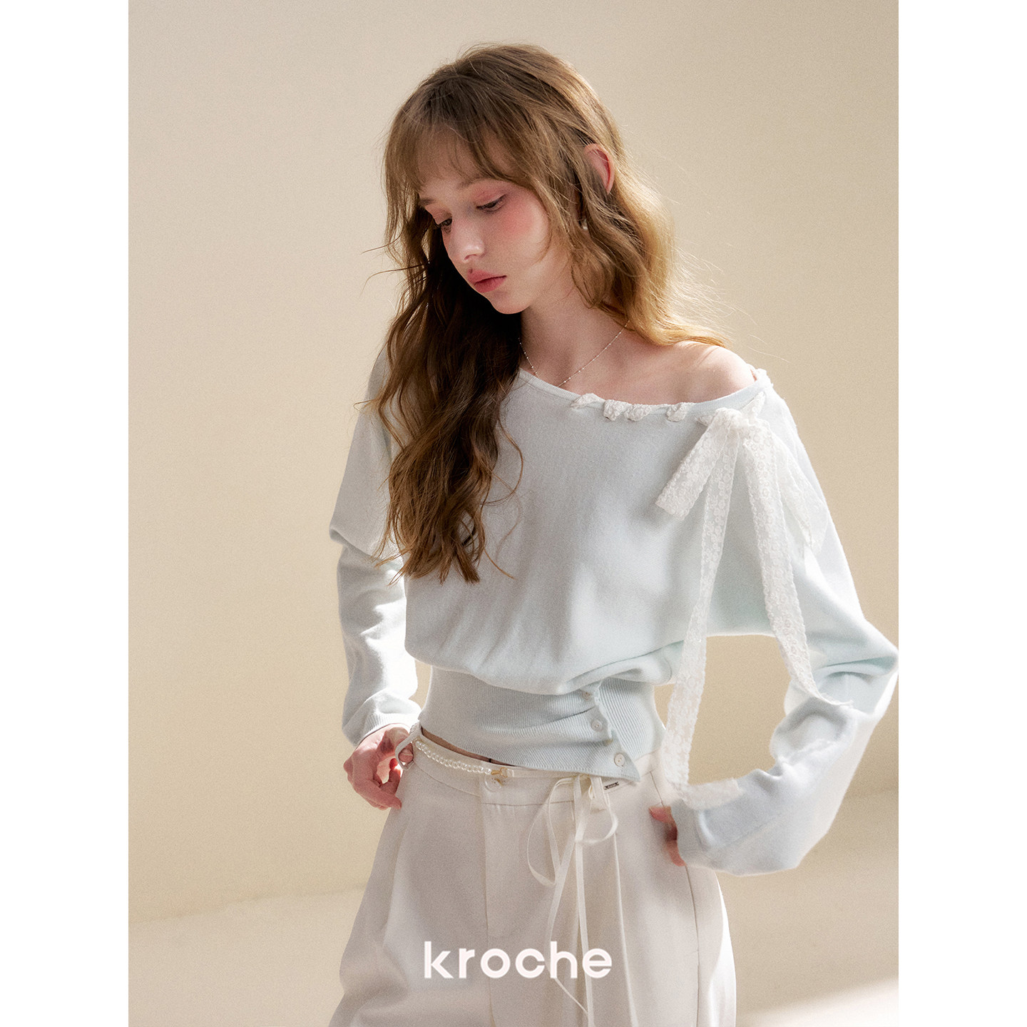KROCHE レース アシンメトリー 長袖 ニット KP2075