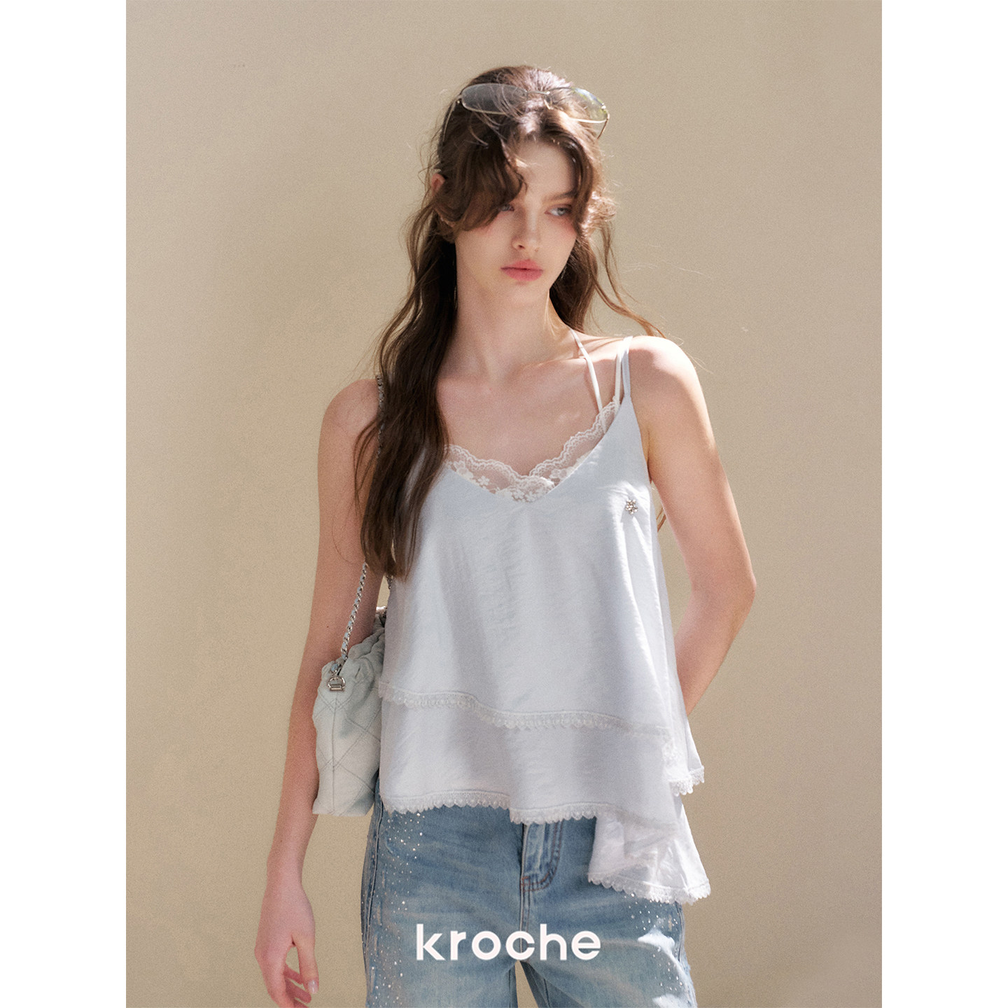 KROCHE フリル Vネック アシンメトリー キャミソール