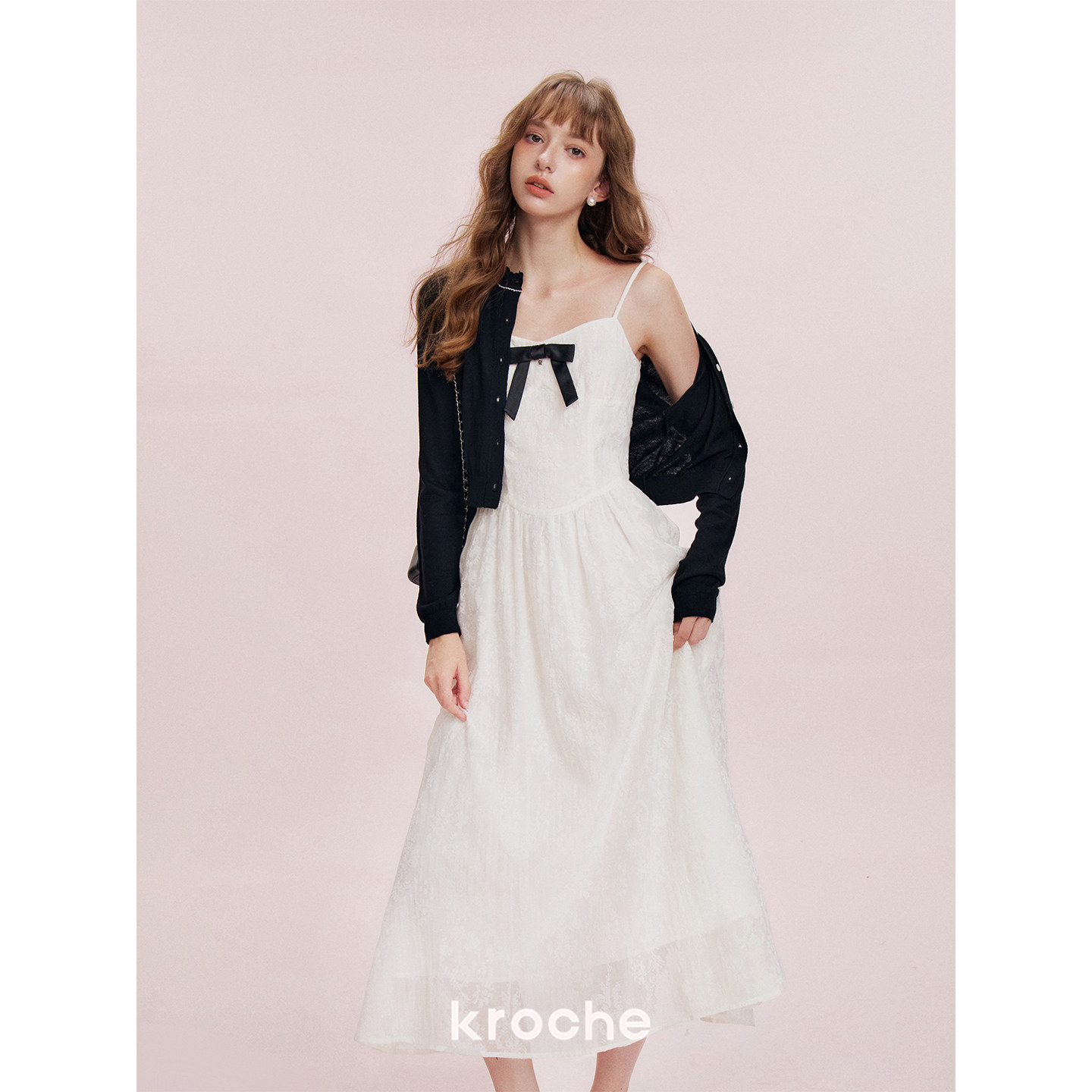 KROCHE リボン プリント 配色 ワンピース