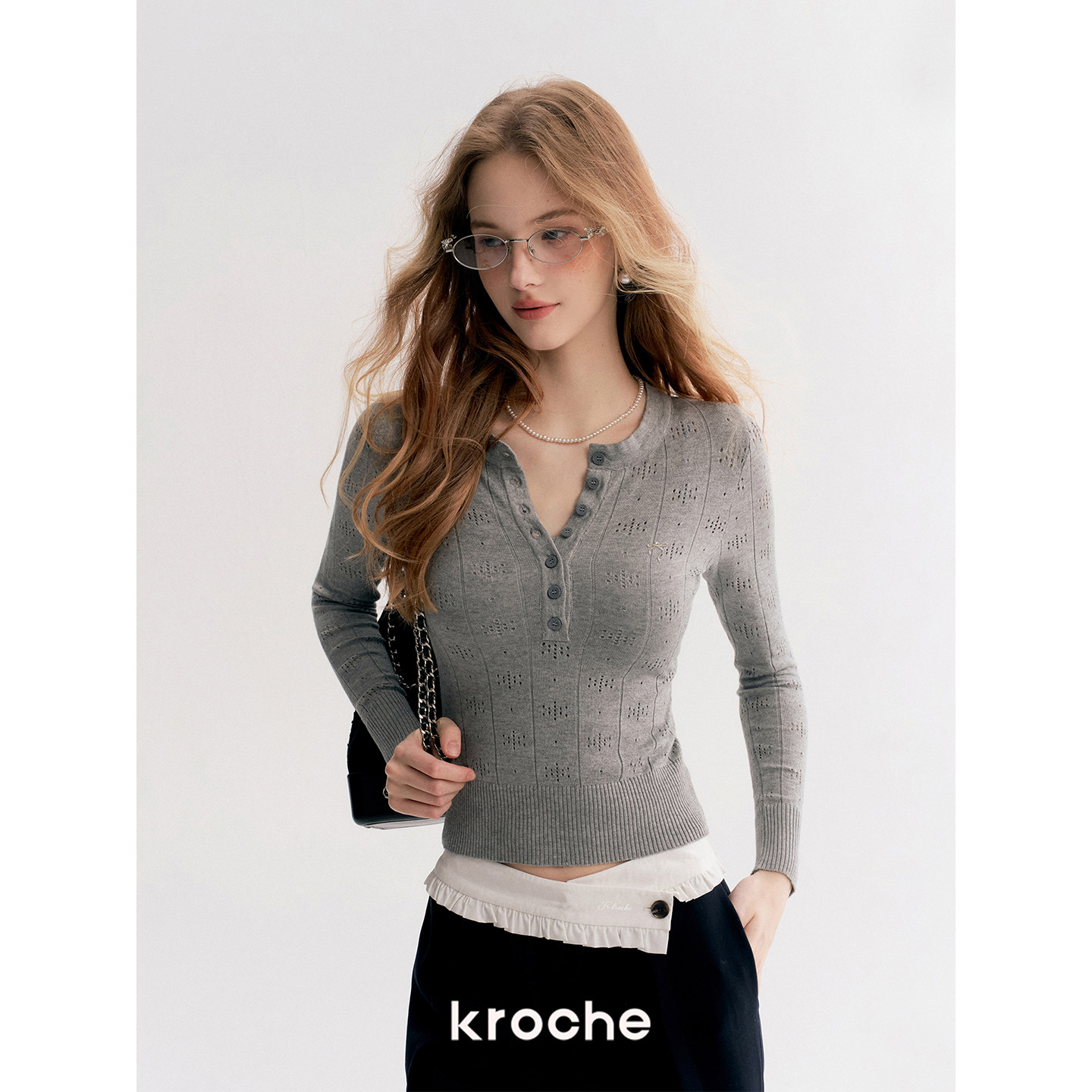 KROCHE ジャカード 透かし編み 長袖 ニット KP7011
