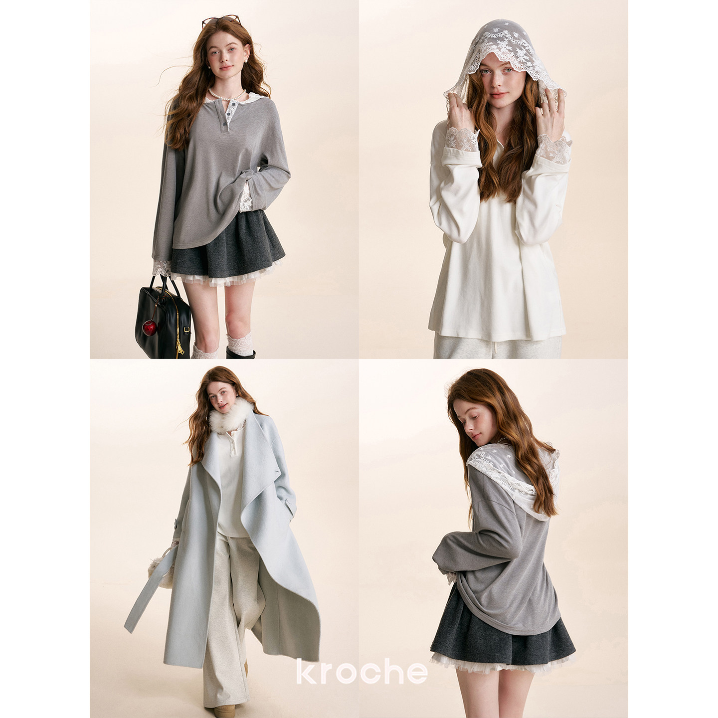 KROCHE レース 長袖 Tシャツ KE8043