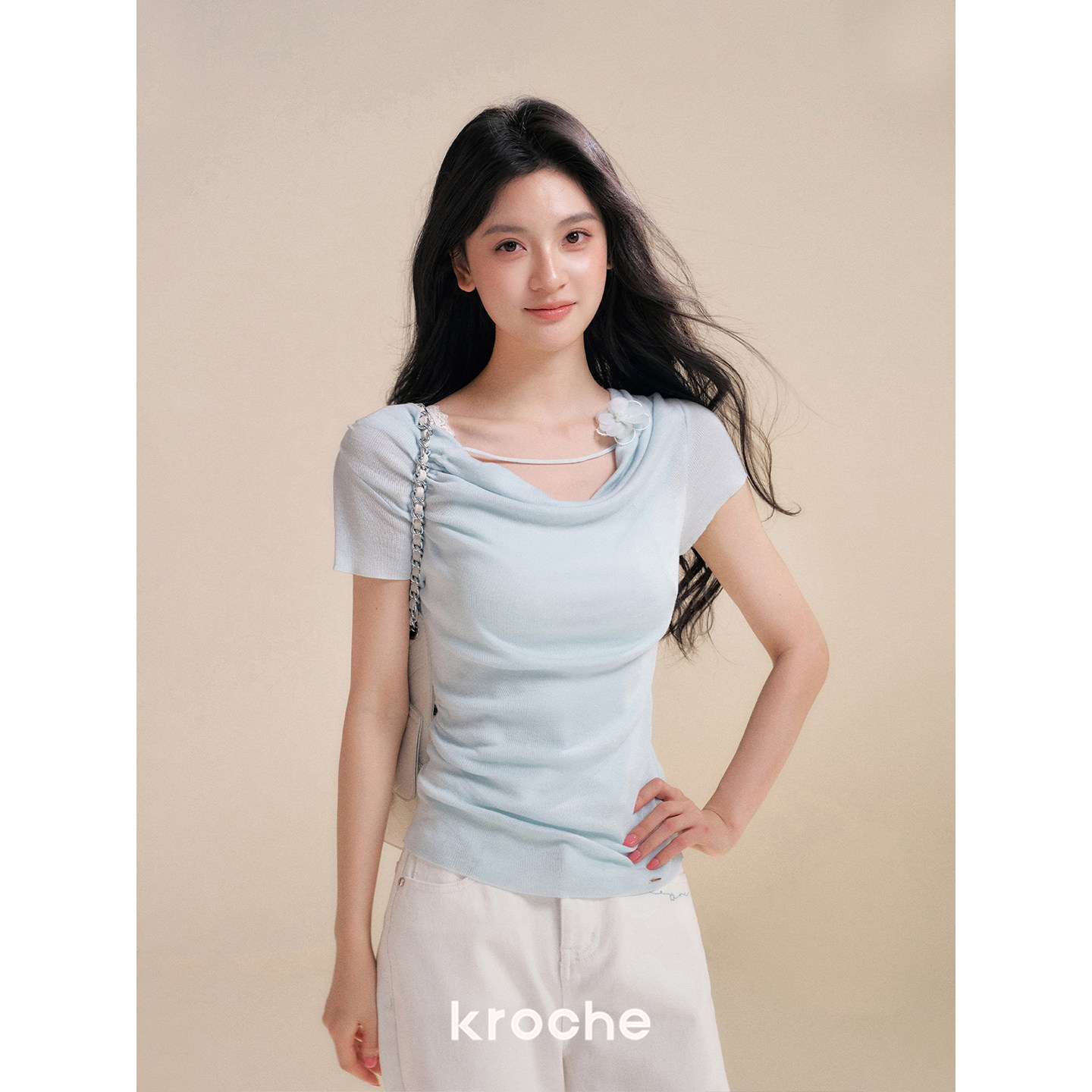 KROCHE フラワー 半袖 ニット KPC8086