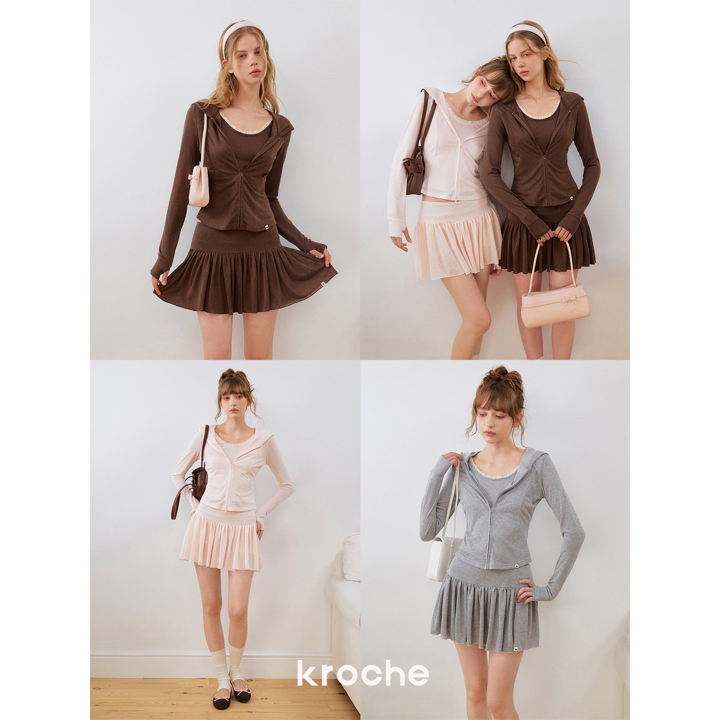 KROCHE フード付き 重ね着風 セットアップ KZY3091