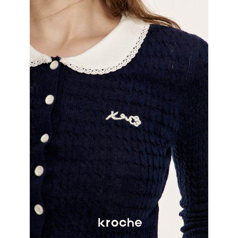 KROCHE 丸襟 刺繍 ケーブル編み ニット KB4466