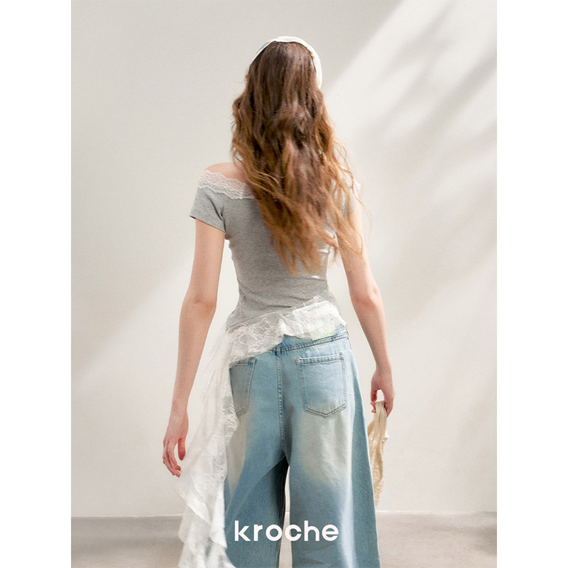 KROCHE レース フリル 半袖 Tシャツ KEC7006