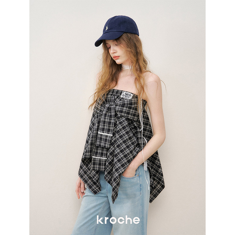 KROCHE レース チェック アシンメトリー スカート KDC9003