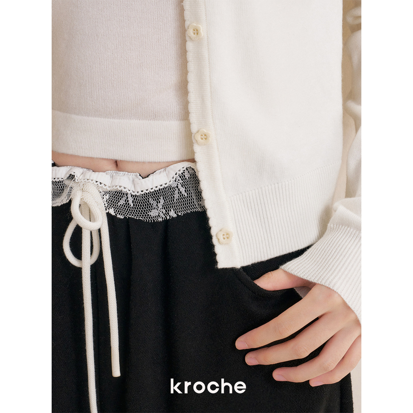 KROCHE レース 配色 ワイド パンツ KL5021