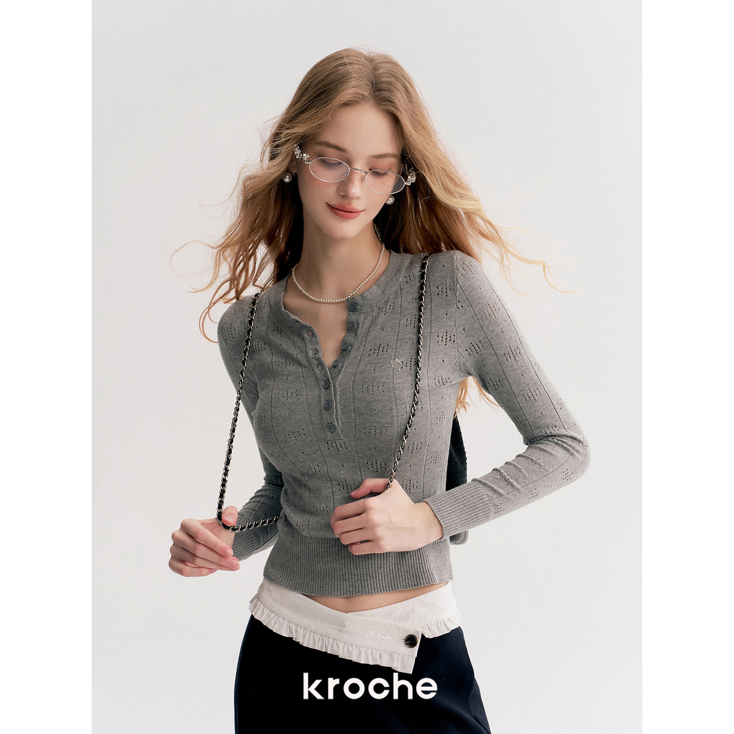 KROCHE ジャカード 透かし編み 長袖 ニット KP7011