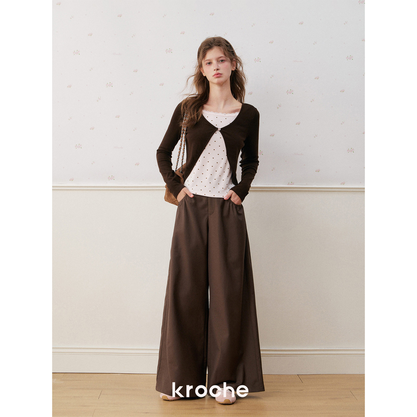 KROCHE ドット 配色 重ね着風 長袖 Tシャツ KP3133