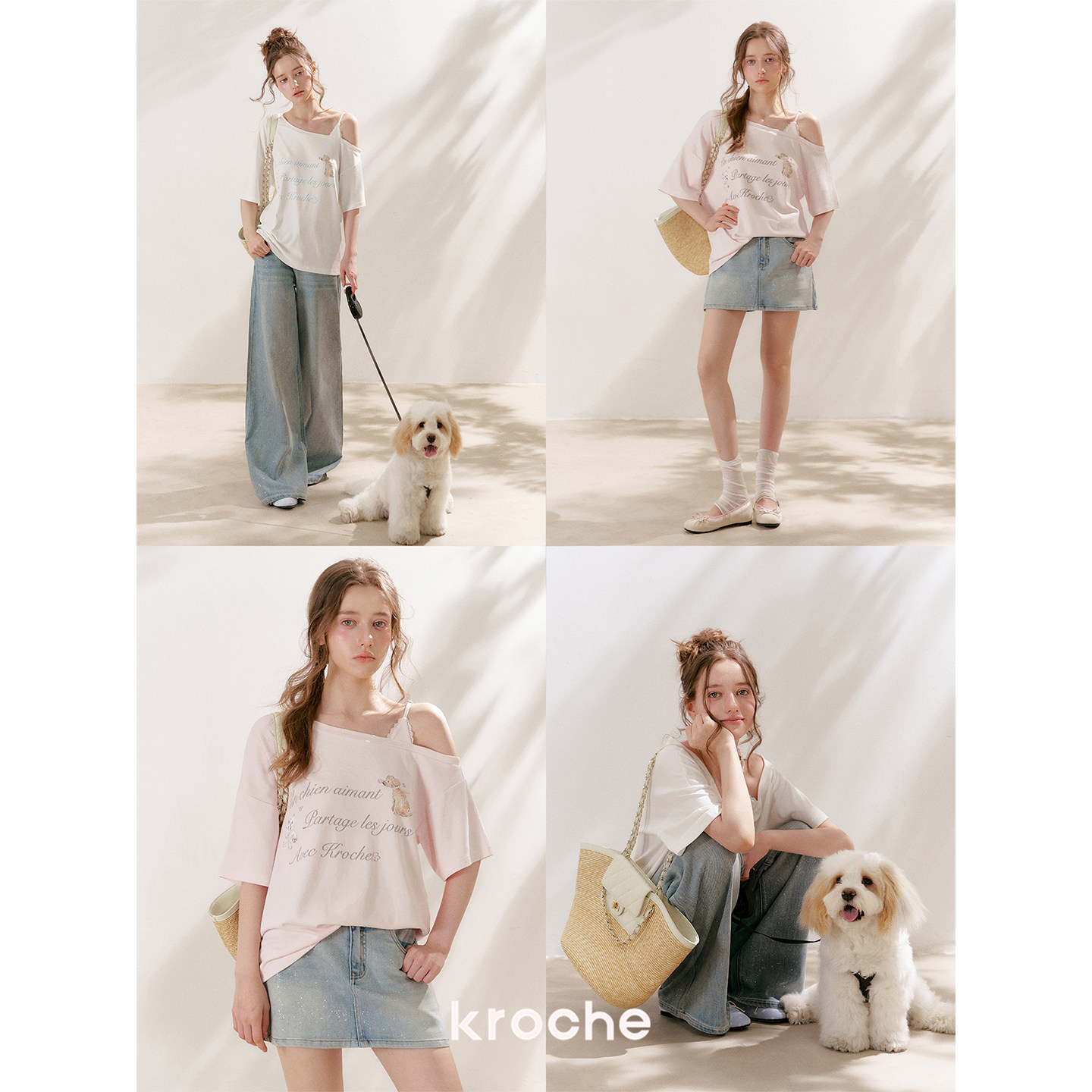 KROCHE レース アシンメトリー プリント Tシャツ KEC8077