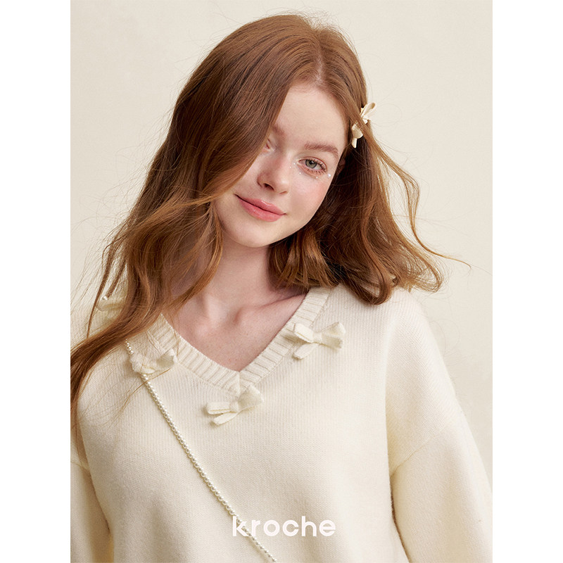 KROCHE リボン Vネック ニット KB5054