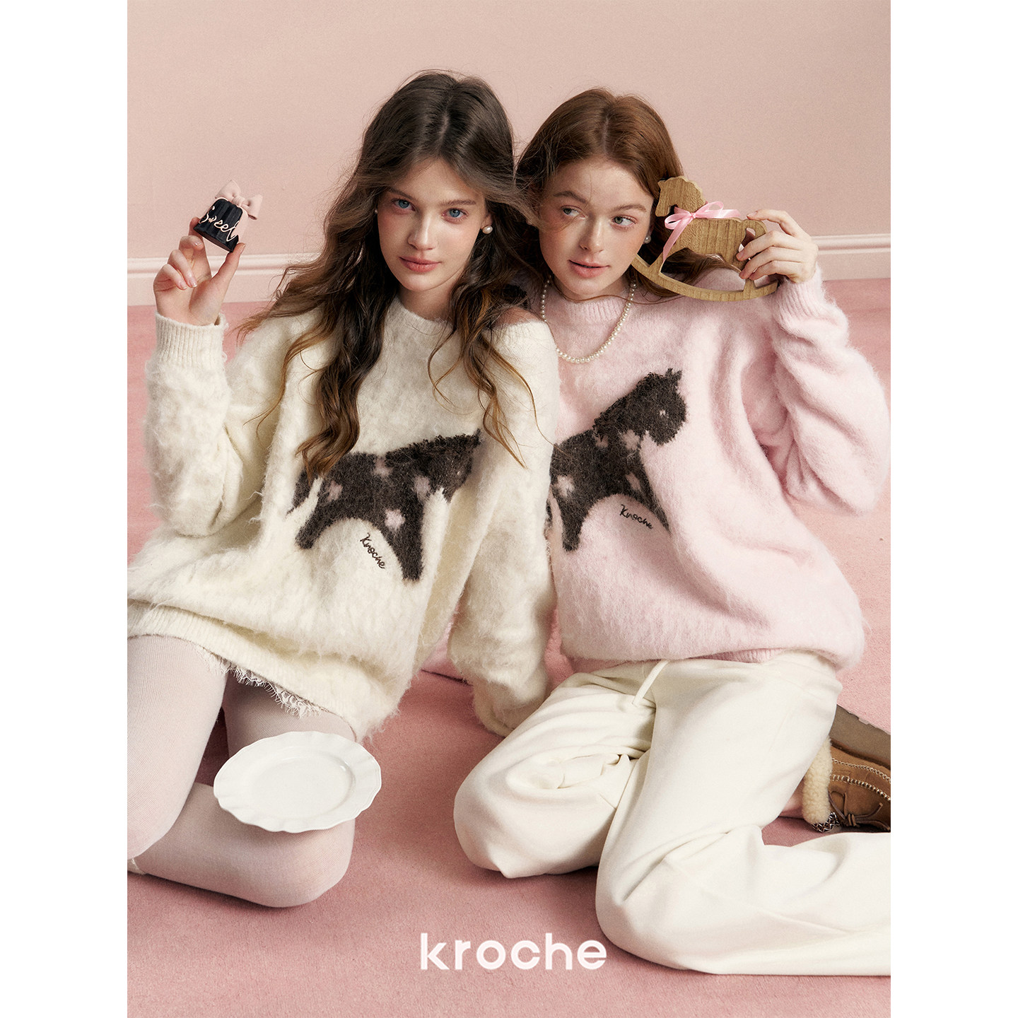 KROCHE ジャカード 配色 長袖 ニット KTS8027
