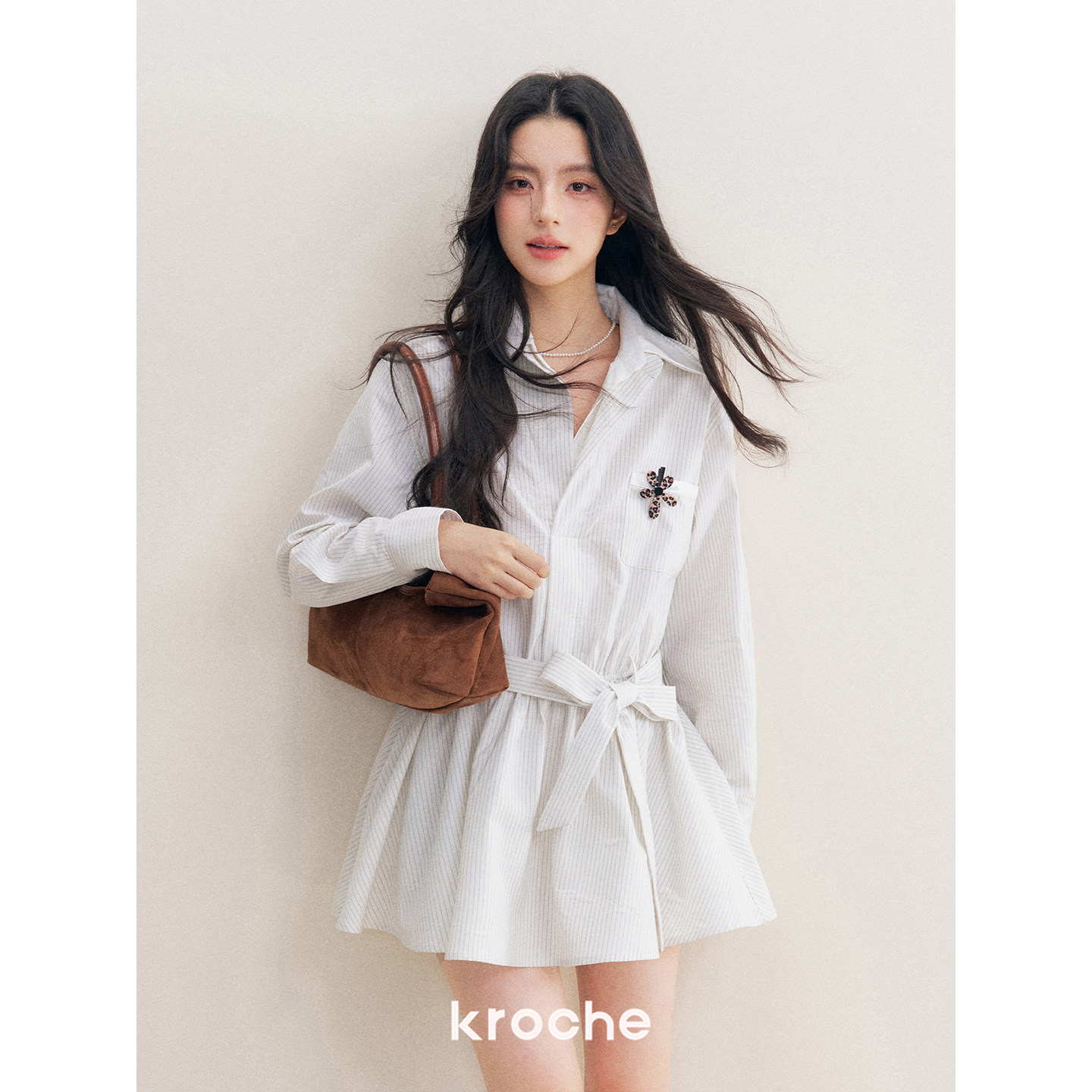 KROCHE ストライプ 配色 重ね着風 ワンピース KBS4010