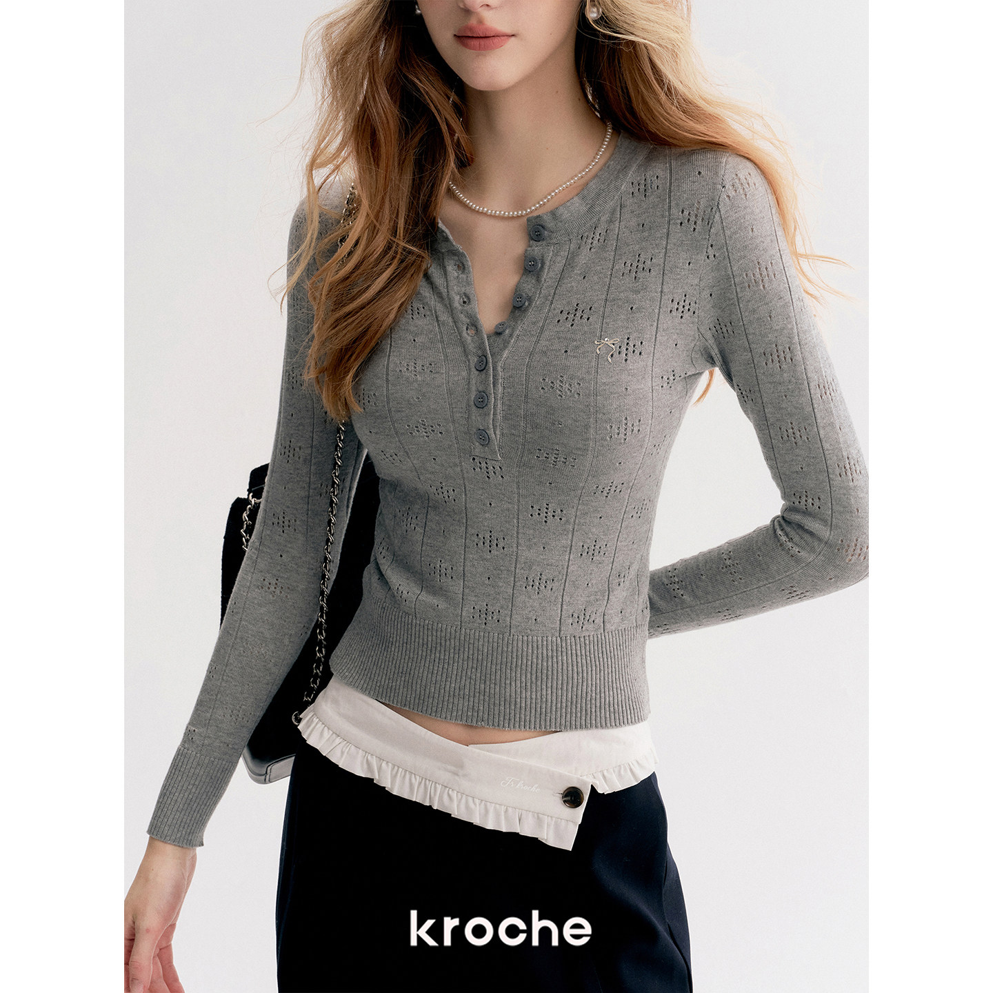 KROCHE ジャカード 透かし編み 長袖 ニット KP7011