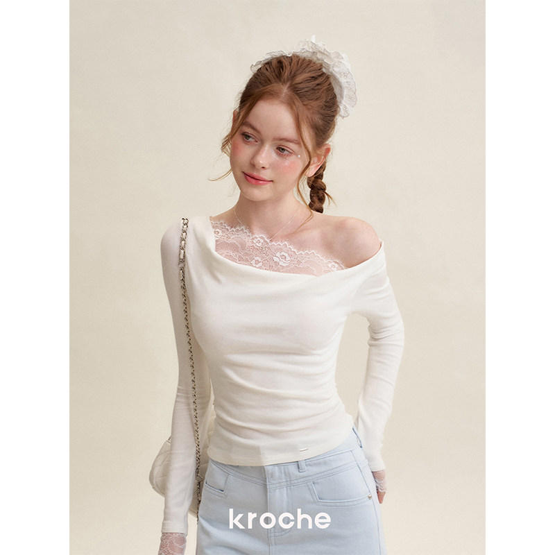 KROCHE レース アシンメトリー 長袖 Tシャツ KB5044
