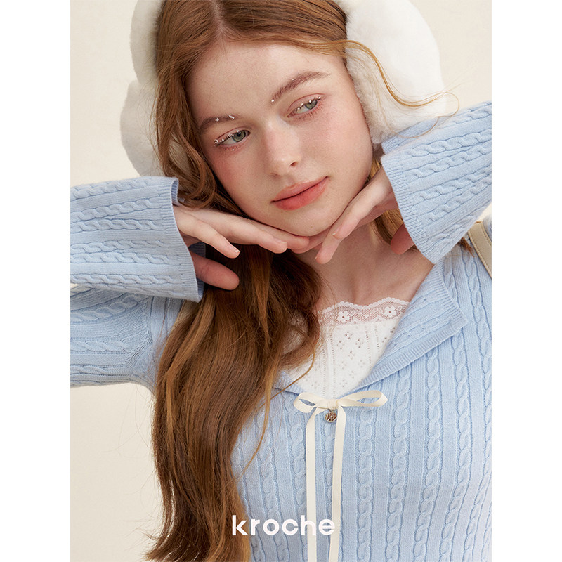 KROCHE レース ケーブル編み 重ね着風 ニット KB4606