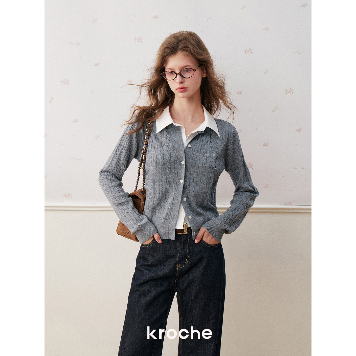 KROCHE ケーブル編み 重ね着風 ニット KP3125
