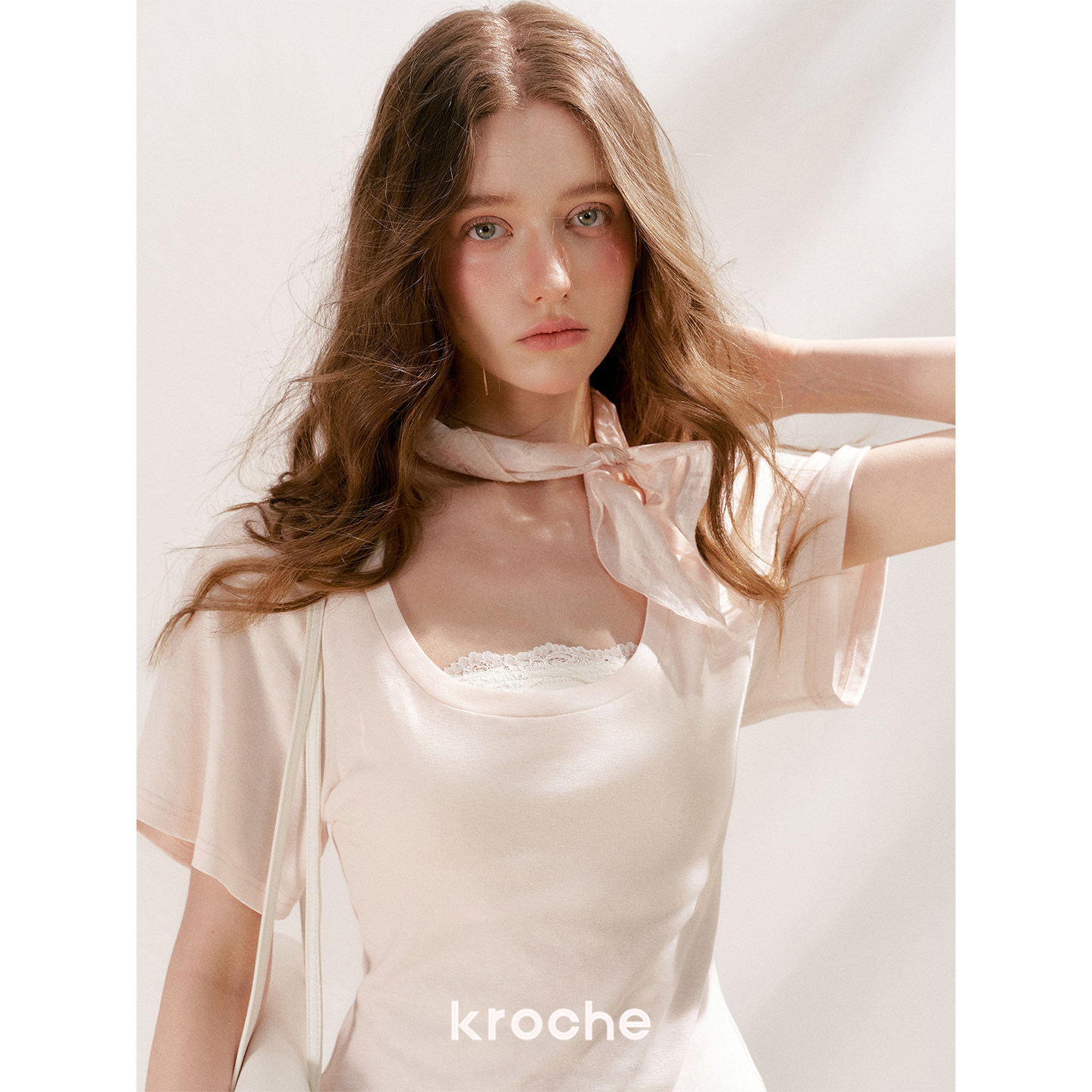 KROCHE ホルターネック 配色 半袖 Tシャツ KEC6073