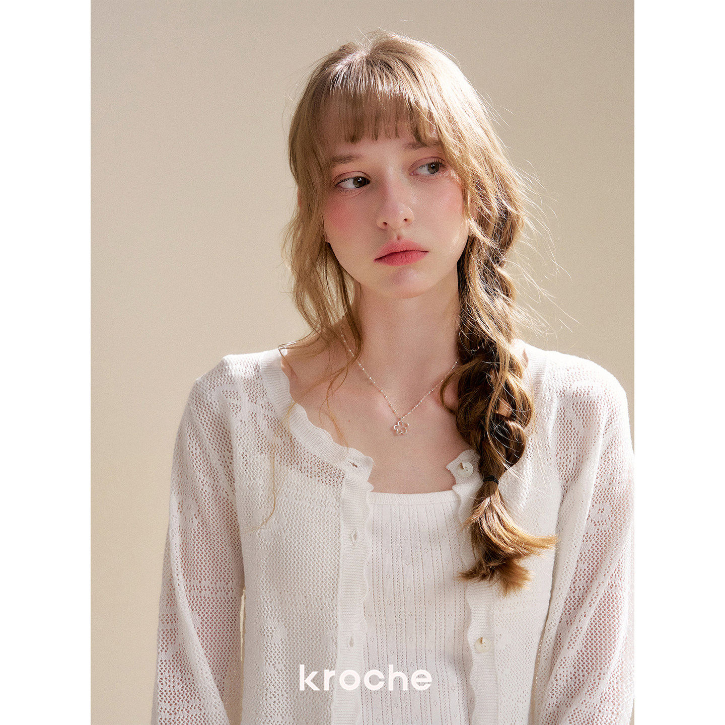 KROCHE リボン ジャカード 透かし編み ニット KP4078