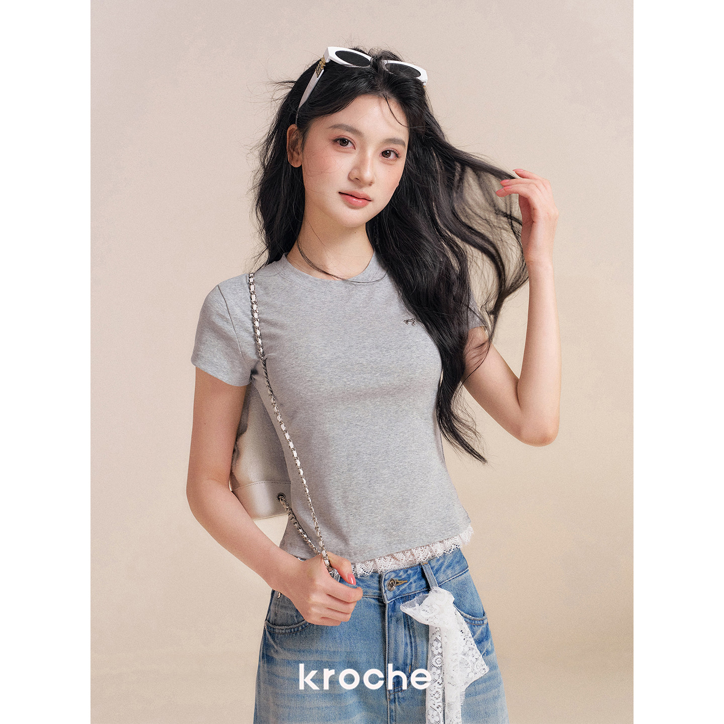 KROCHE レース 半袖 Tシャツ KEC8058