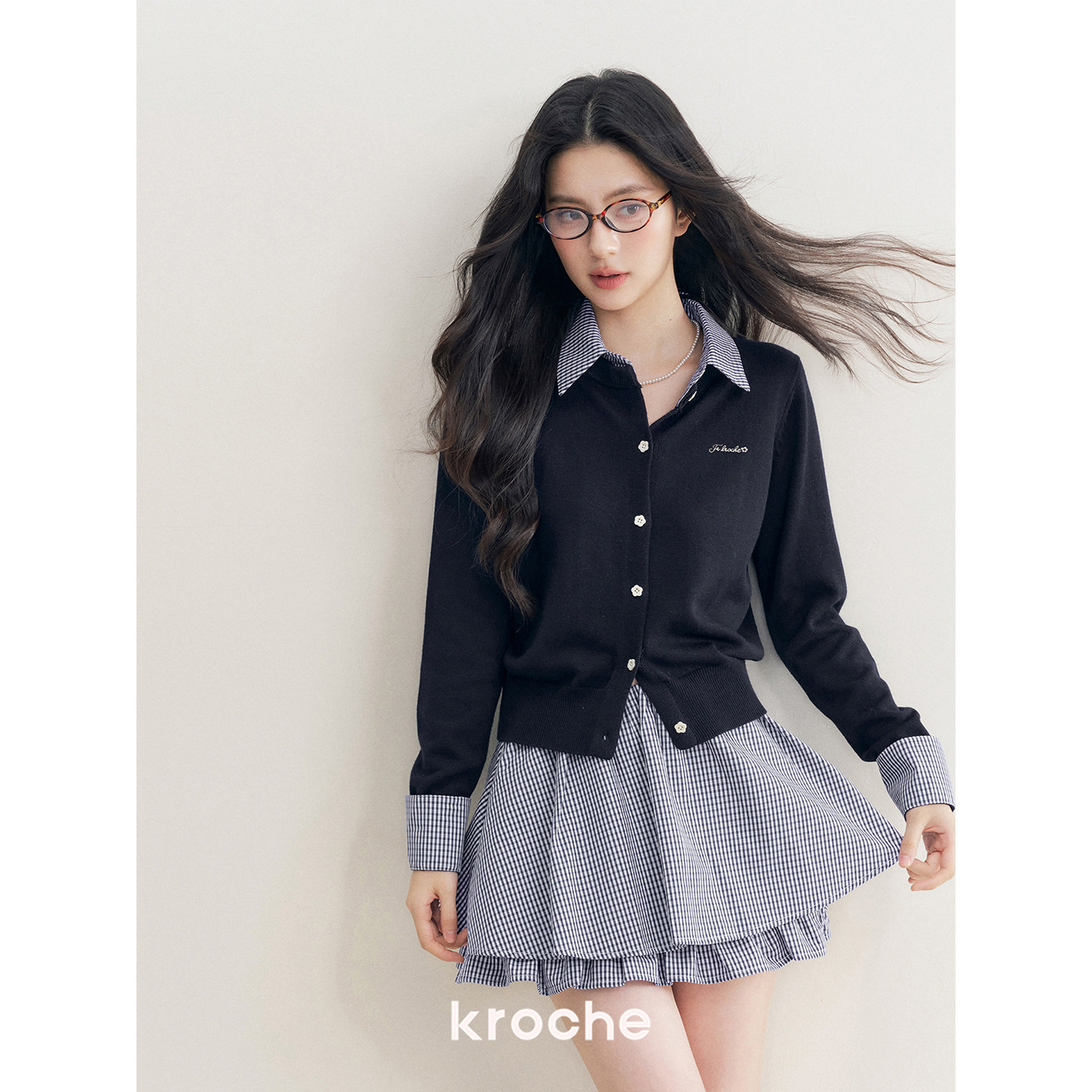 KROCHE チェック 重ね着風 ニット KP9026