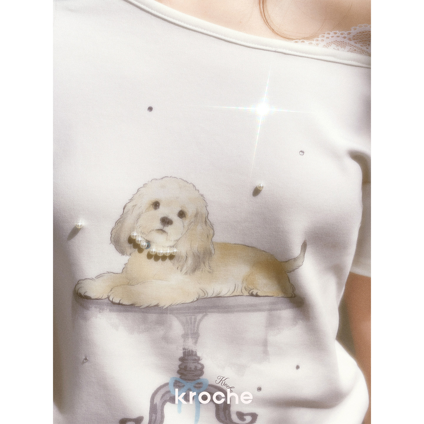 KROCHE レース アシンメトリー Tシャツ KEC4065