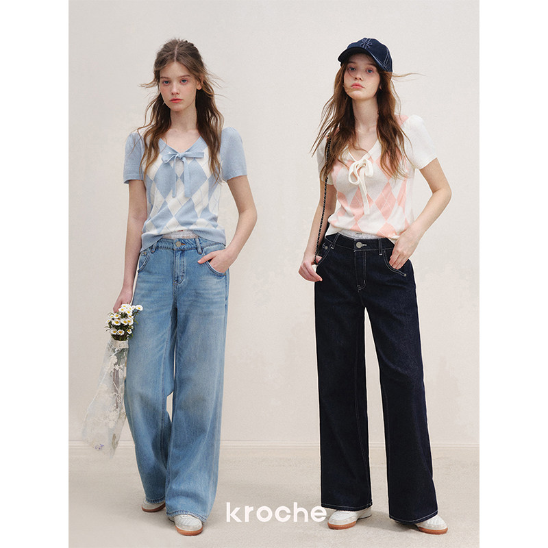 KROCHE レース デニム ワイド ストレート デニムパンツ KB5139