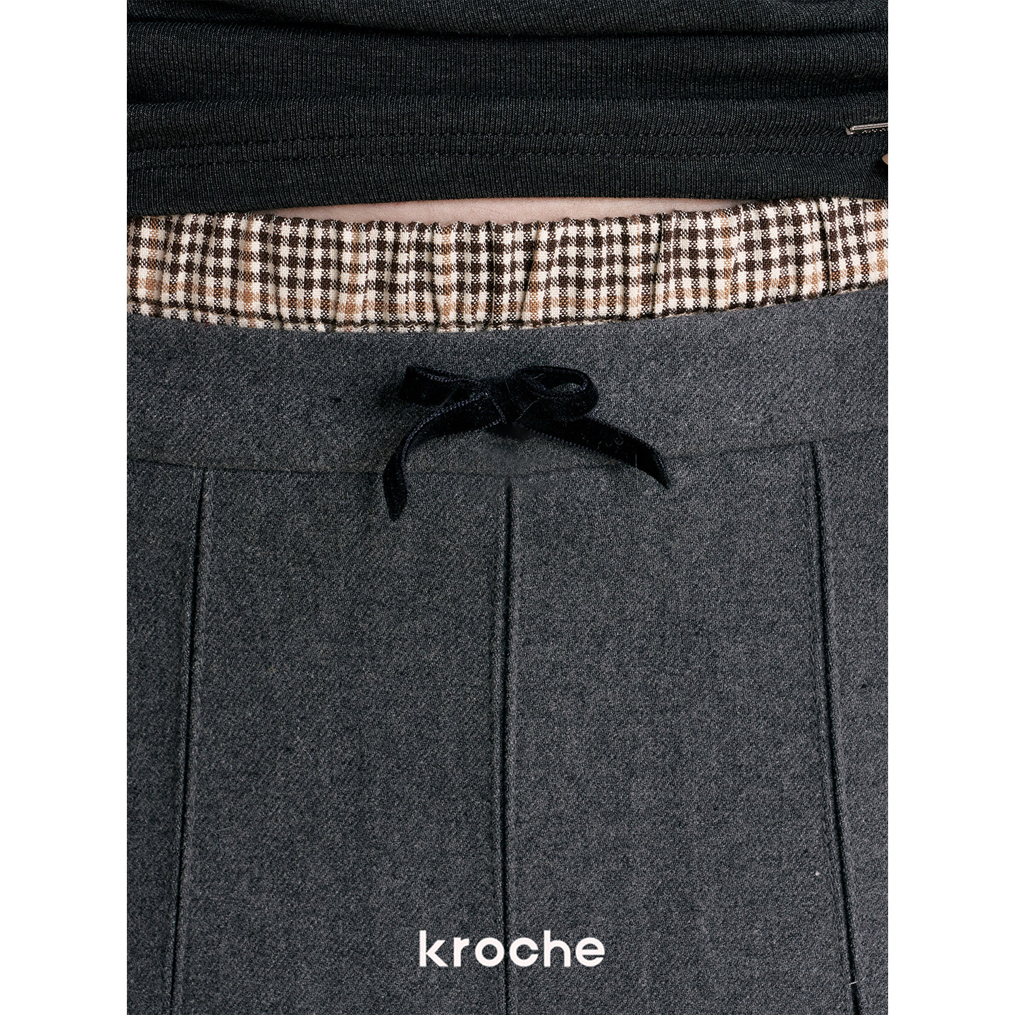 KROCHE プリーツ チェック 重ね着風 スカート KDC7044