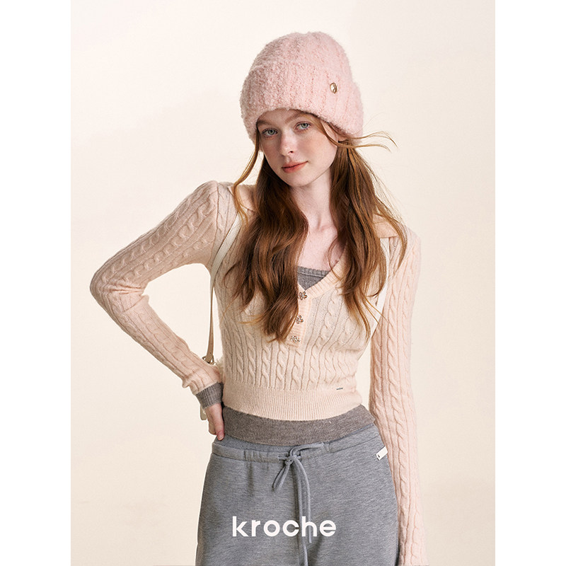 KROCHE Vネック 重ね着風 ニット KB4592
