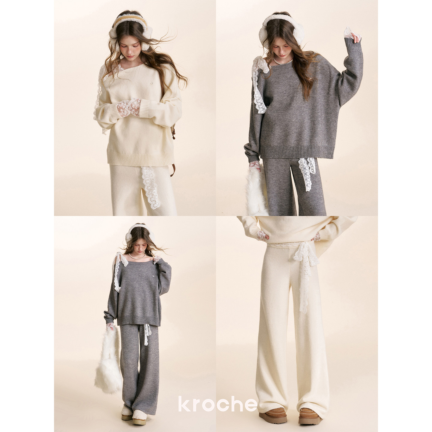 KROCHE レース アシンメトリー ワイド セットアップ