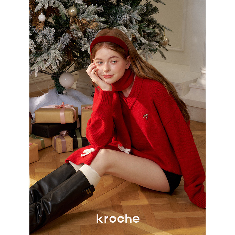 KROCHE リボン Vネック ニット KB4613