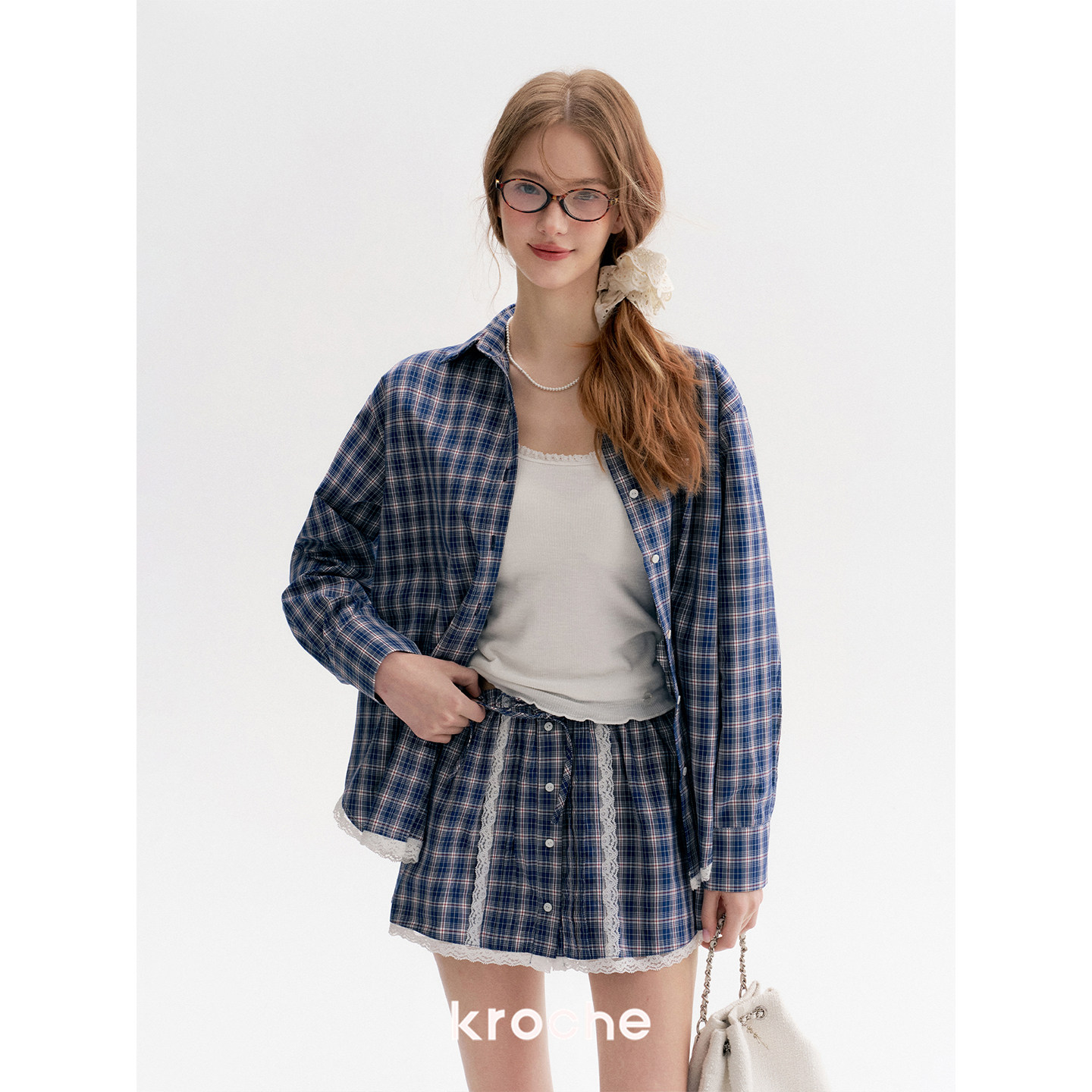 KROCHE レース チェック スカート KPK9021