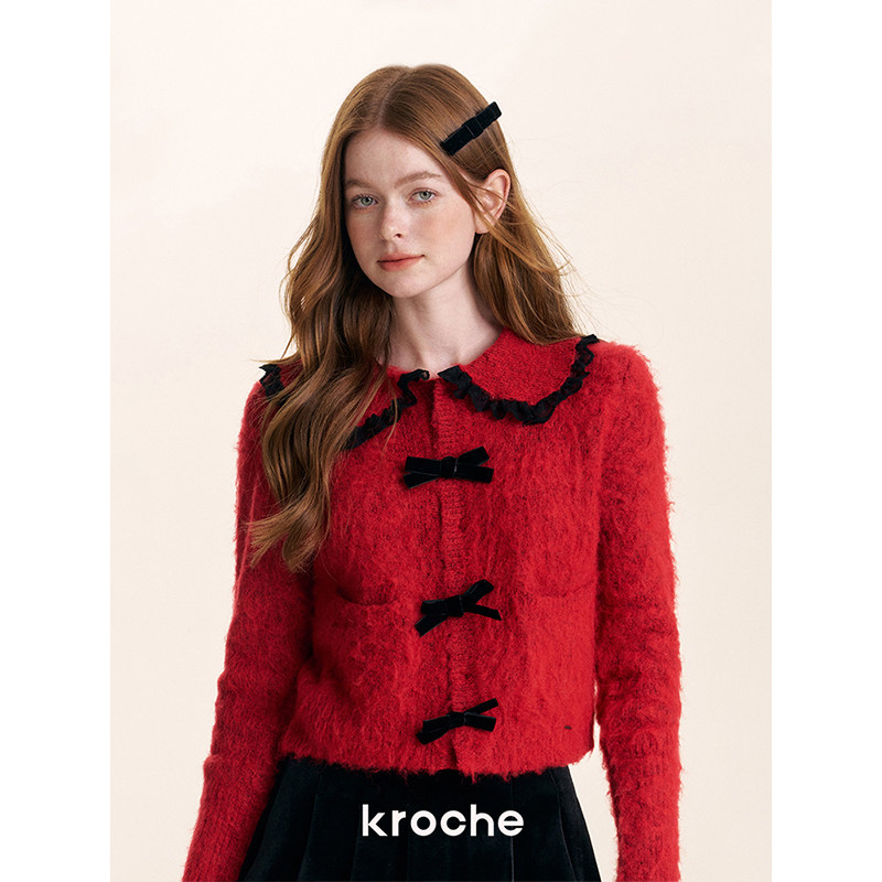 KROCHE リボン 丸襟 配色 ニット KB4593