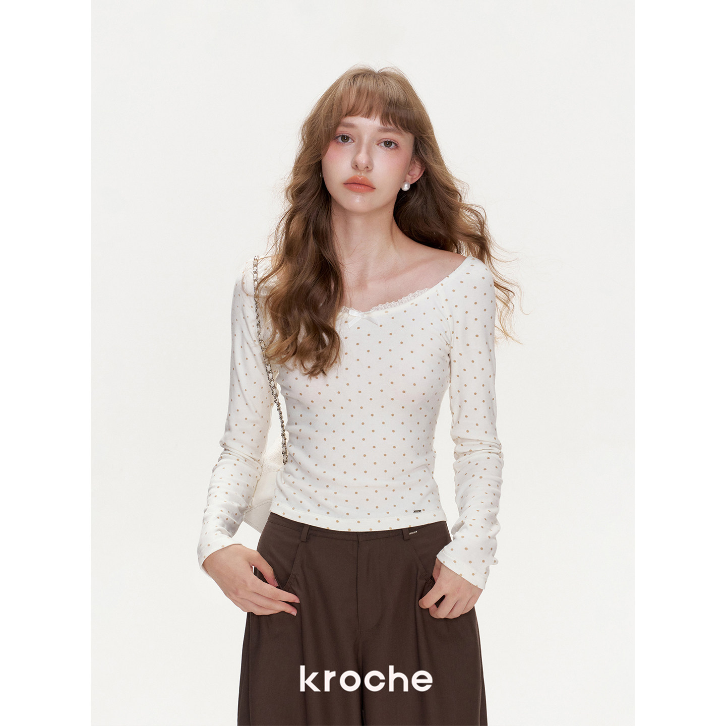 KROCHE リボン レース 透かし編み 長袖 Tシャツ KP8101