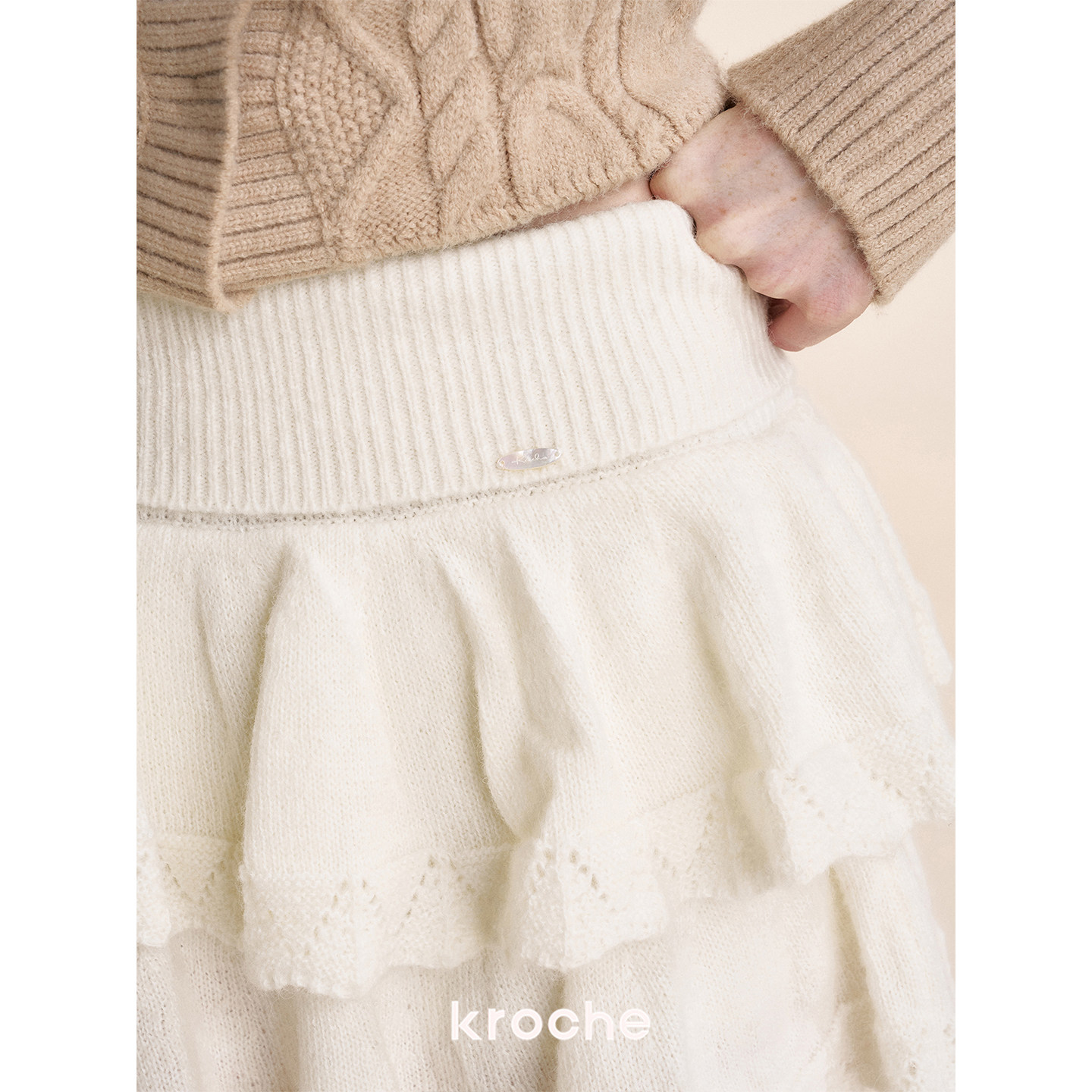 KROCHE レース ティアード 透かし編み ハイウエスト スカート KDC4050