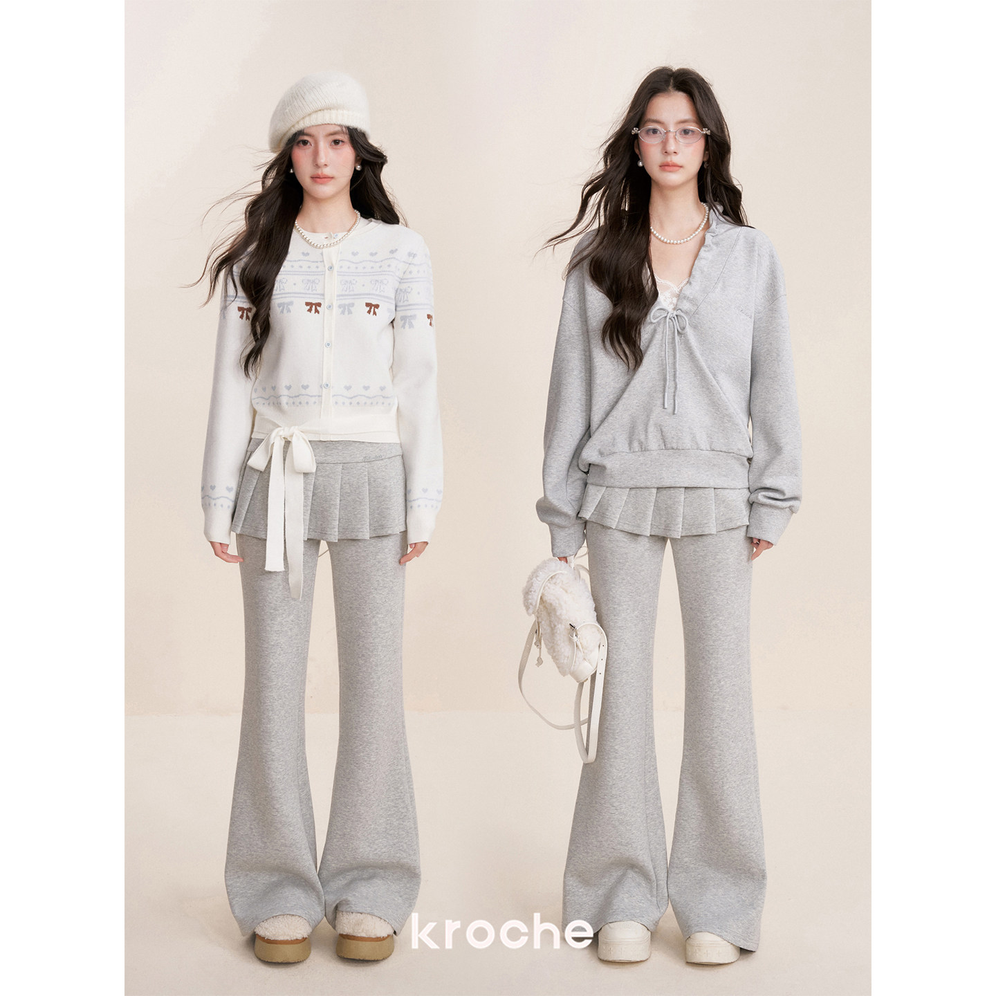 KROCHE プリーツ 重ね着風 パンツ KL7020
