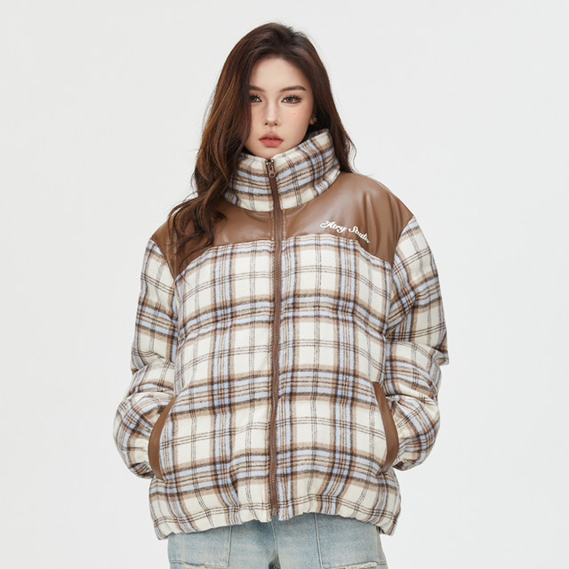 ATRY American retro plaid cotton coat men's national fashion brand winter couple thickened cotton jacket stand collar cotton coat jacket