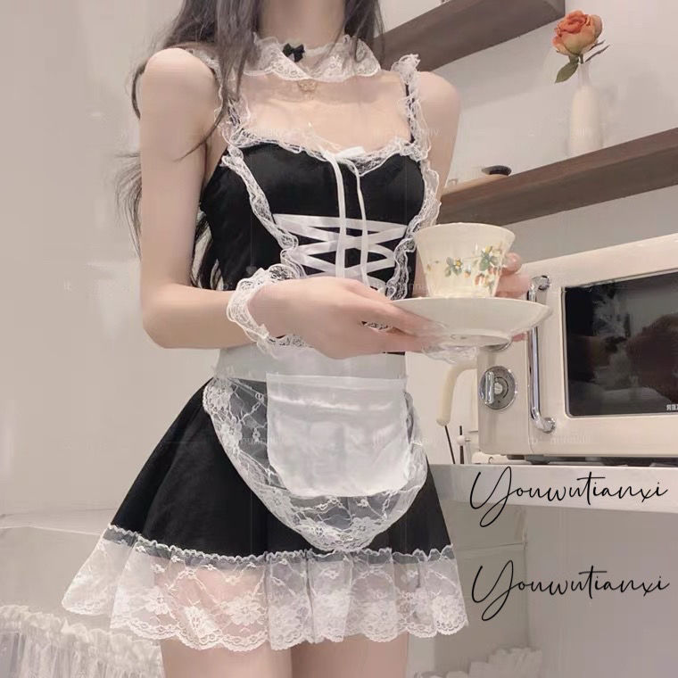 Maid Cos Costume Sexy Maid Uniform Big Code Harness Sleeping Dress With Dress Short Skirt Free From Bed Pure Desire Suit-Taobao