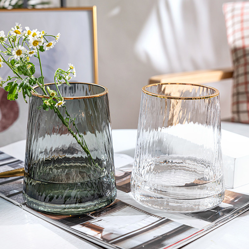 Nordic light luxury simple gold-painted glass vase hydroponic flowers rose lily living room home decoration flower arrangement