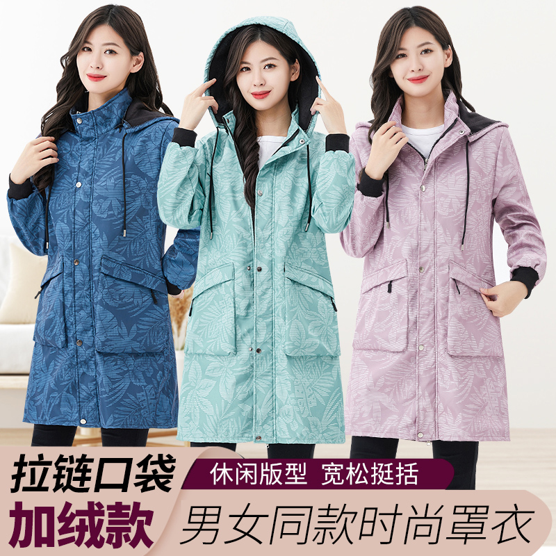 冬プラスベルベット厚手コート大人女性キッチン防水防汚エプロン新しい長袖作業服保護コート