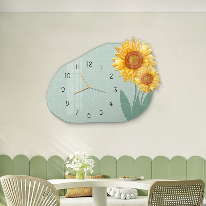 Cream Wind Restaurant Clock Decoration Painting Sunflower Hanging Clock Living Room Hanging Painting Light Extravagant Advanced Senses Table Wall Clock-Taobao