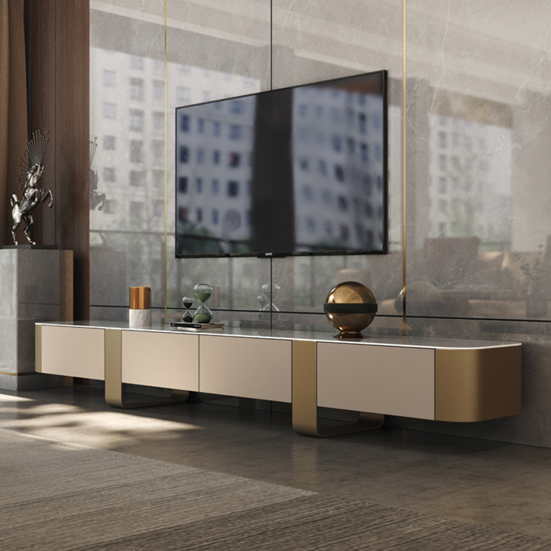 Light extravagant rock plate TV cabinet tea table group The whole family toasted with small family-style living room Italian style modern minimalist High-end Personality Baking Varnish