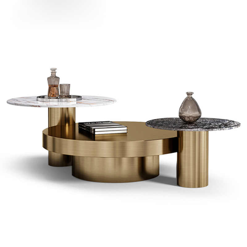 Light luxury rock slab coffee table modern minimalist round stainless steel tea table personalized Italian style minimalist tea table designer - Taobao