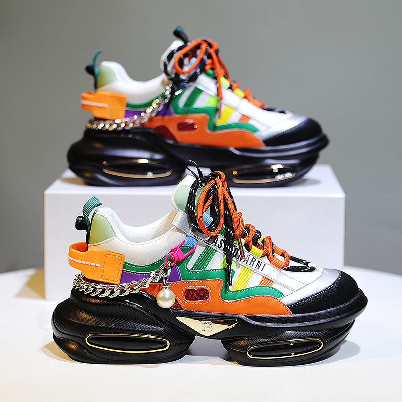 Mary Danny is great to wear with a small foot ~ European station Old Dad shoes thick bottom genuine leather pine pastry color casual shoes